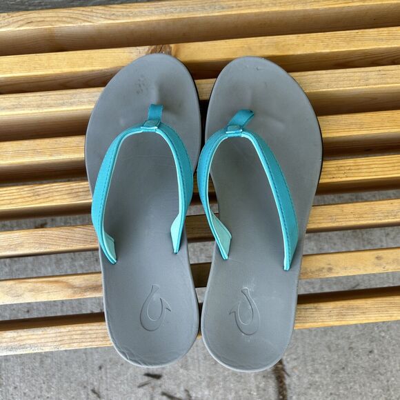 Olukai Girls Size 5 Ho’opio Teal Gray 30131 Slip On Sandal Thong - Picture 5 of 8